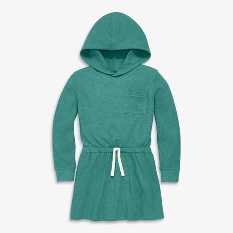 Kids Heathered Waffle Hoodie Drawstring Dress (Toddler, Little Kid, Big Kid)