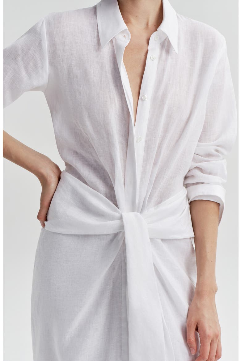 Mila Tie Waist Long Sleeve Maxi Shirtdress, Alternate, color, WHITE