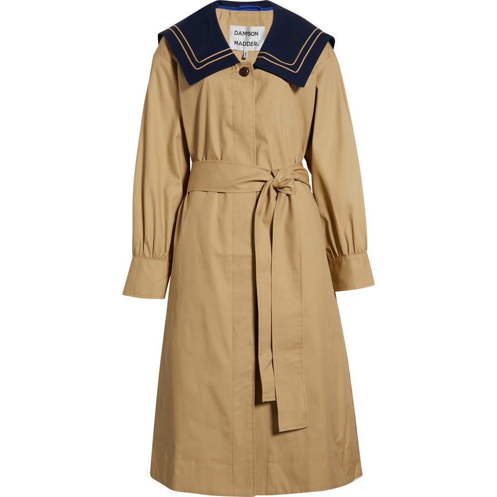 Damson Madder Ella Organic Cotton Trench Coat In Brown