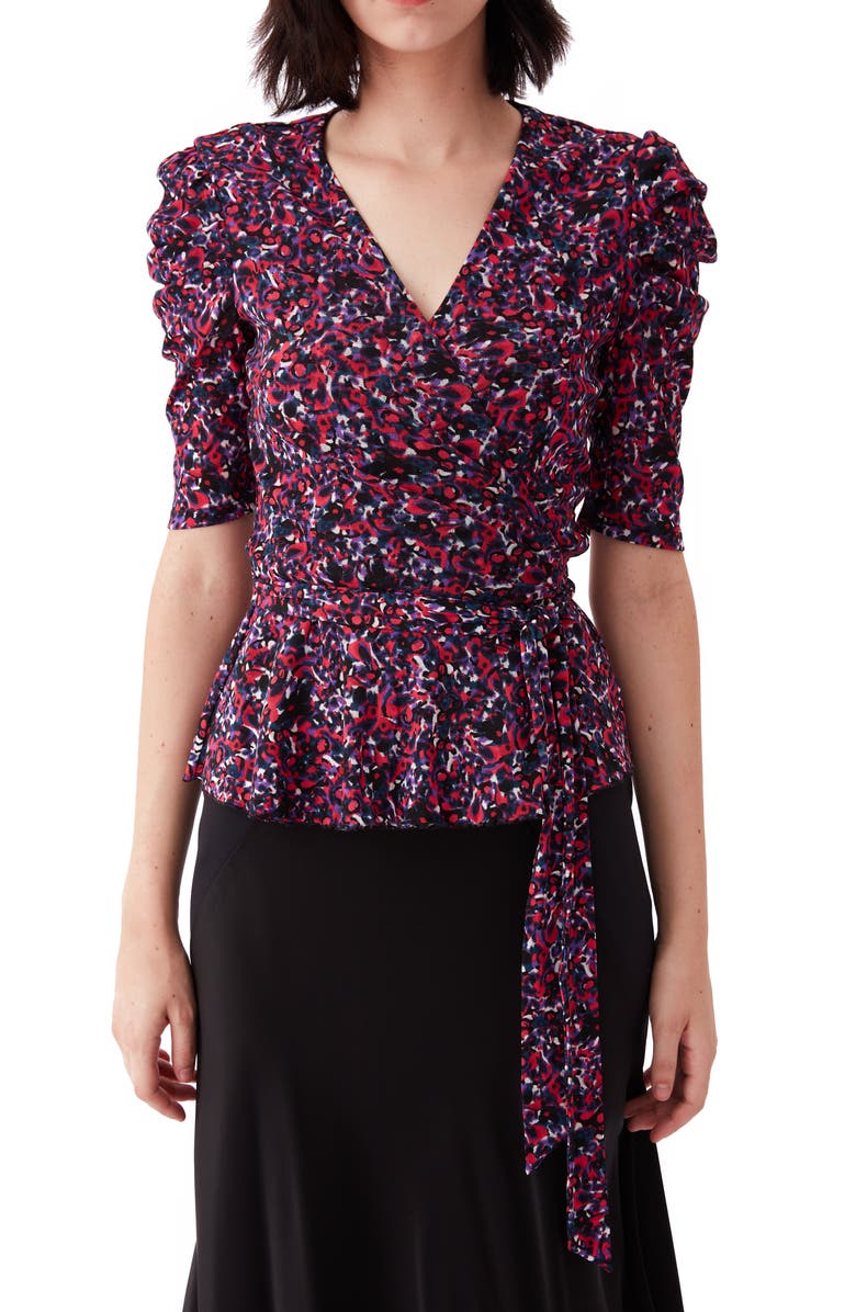 DVF Angela Floral Print Wrap Top, Main, color, 