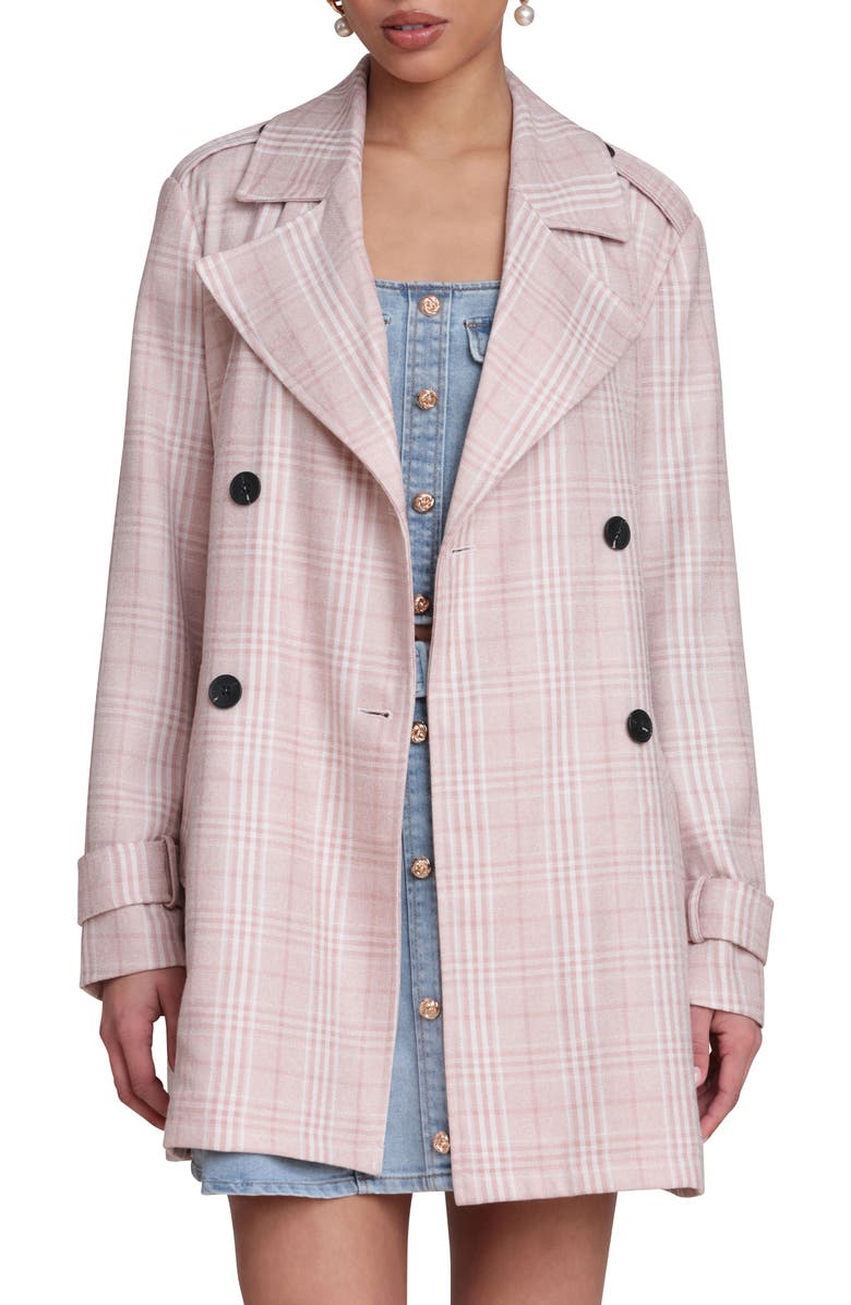 Avec Les Filles Plaid Double Breasted Trench Coat, Alternate, color, Blush Plaid