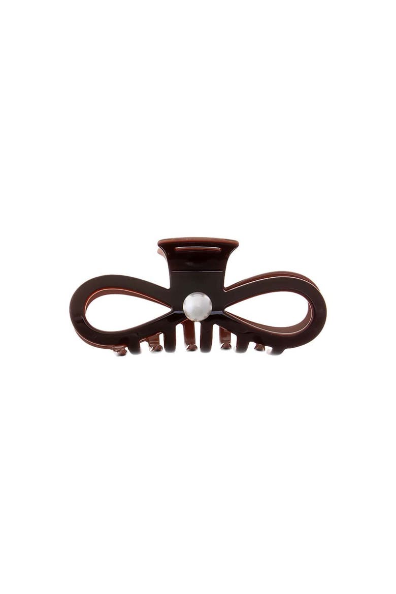 Two Tone Pearl Bow Cutout Claw Clip, Main, color, Brown