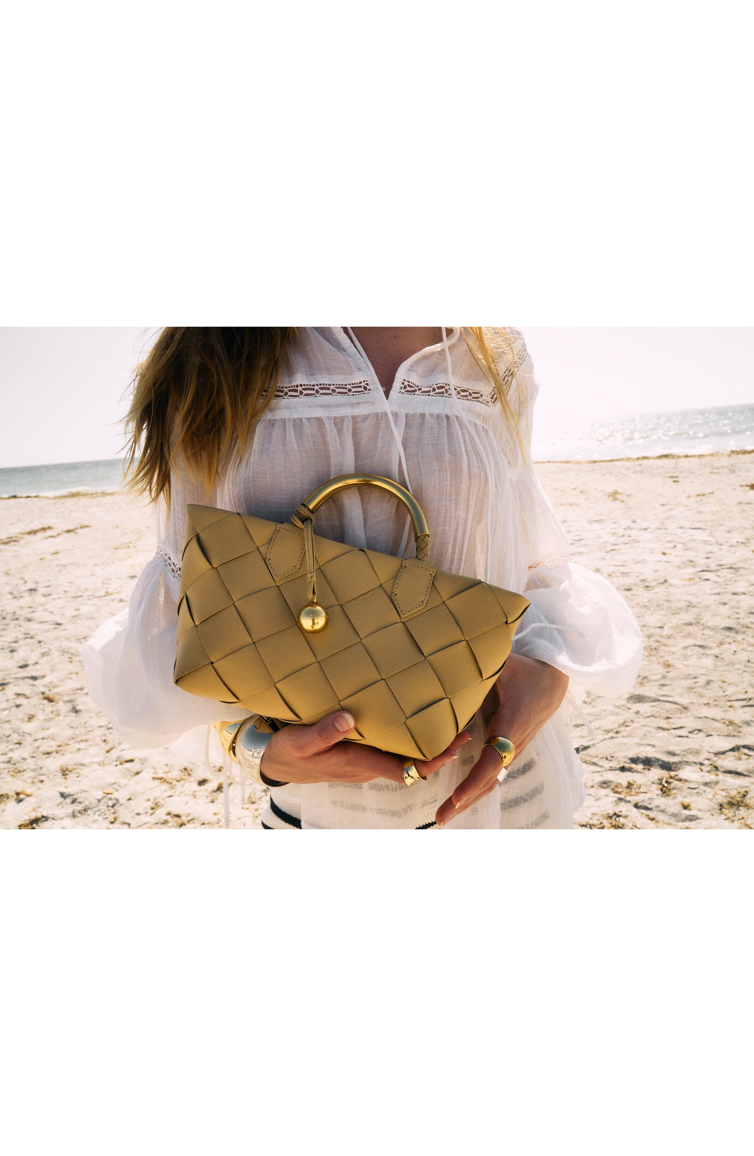 Mini Frankie Woven Leather Tote, Alternate, color, SESAME