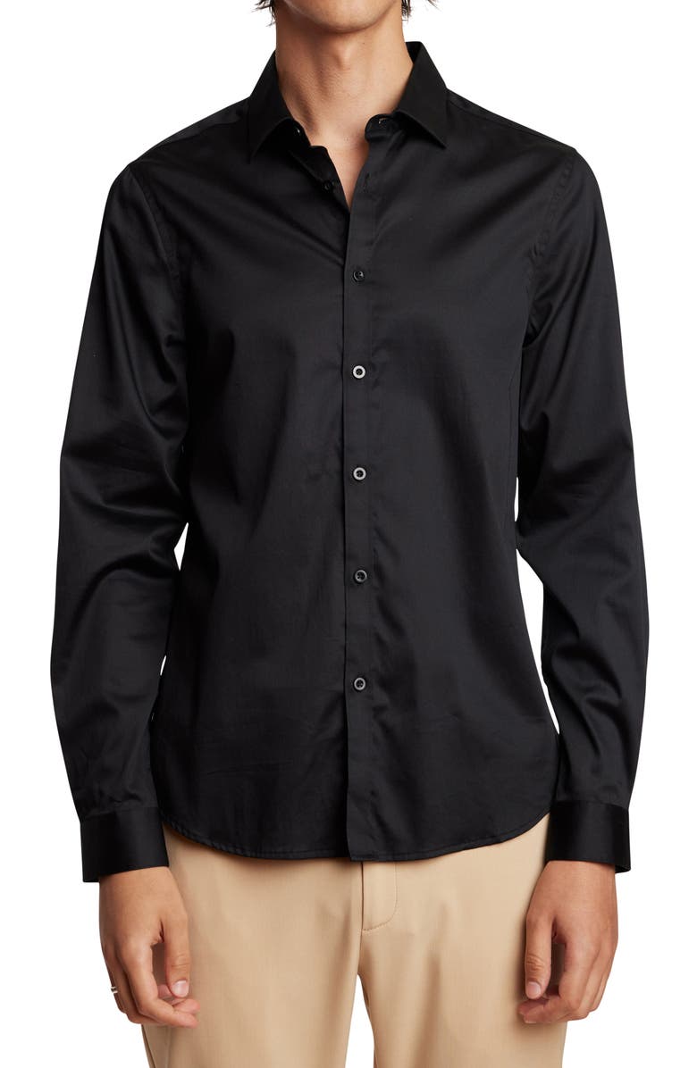 PAISLEY & GRAY Samuel Stretch Cotton Button-Up Shirt, Main, color, Coal Black