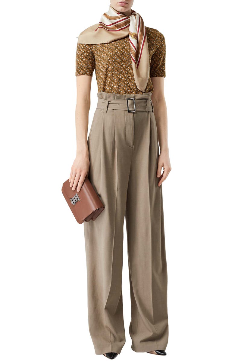 Burberry Logo Short Sleeve Merino Wool Sweater, Alternate, color, 