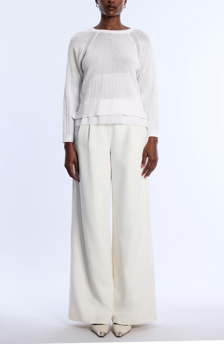 BCBGMAXAZRIA Raglan Sleeve Semisheer Cotton Blend Open Stitch Sweater, Alternate, color, Chalk