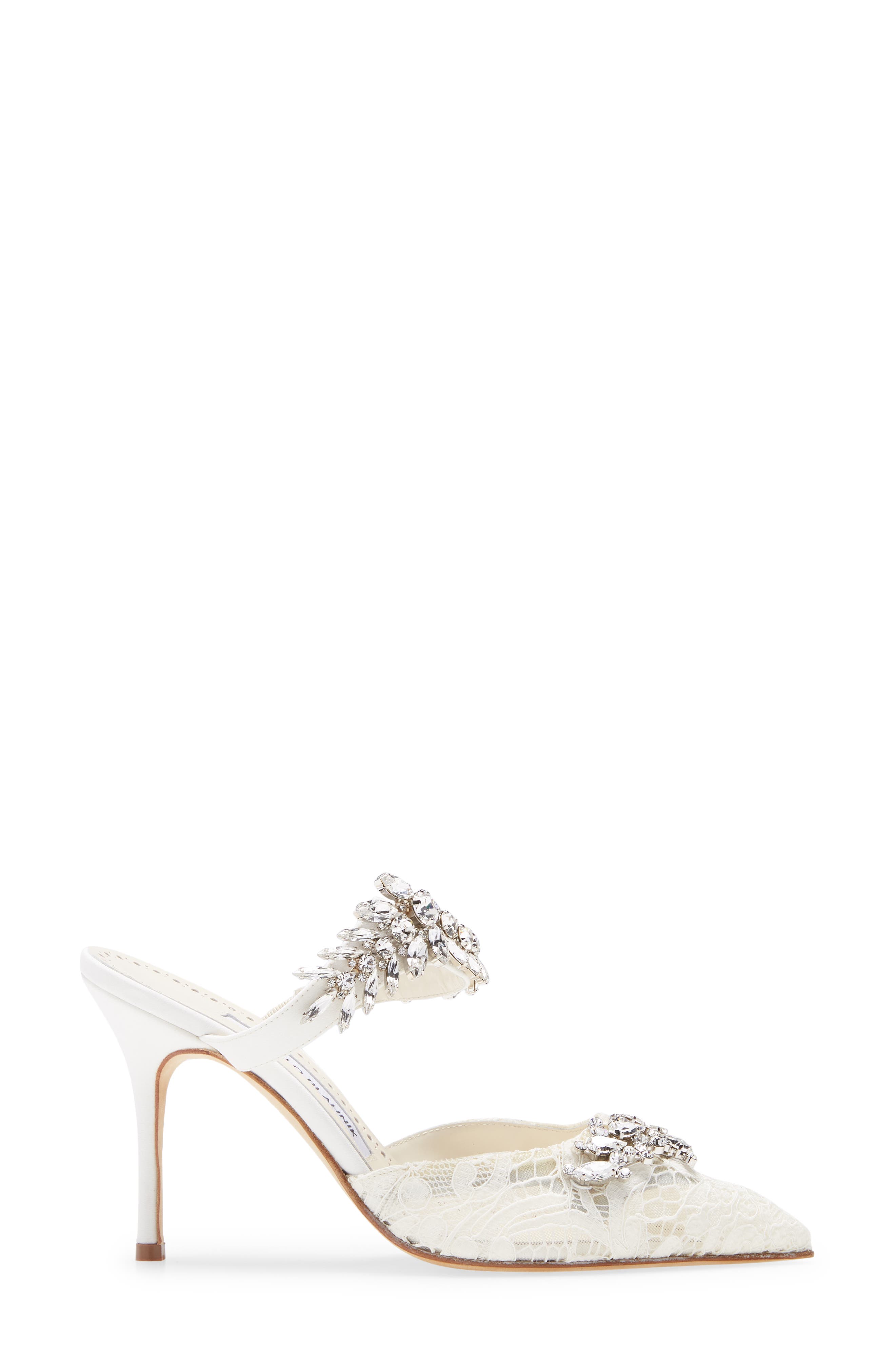 Manolo Blahnik Lurum Crystal Leaf Pointed Toe Mule, Alternate, color, 