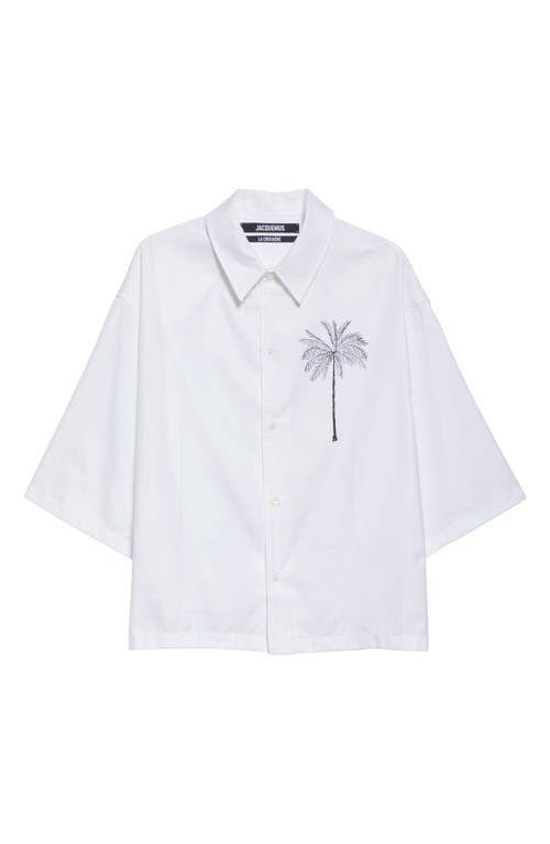 Jacquemus White Shirt With Front And Back Print In Palm Tree White/black