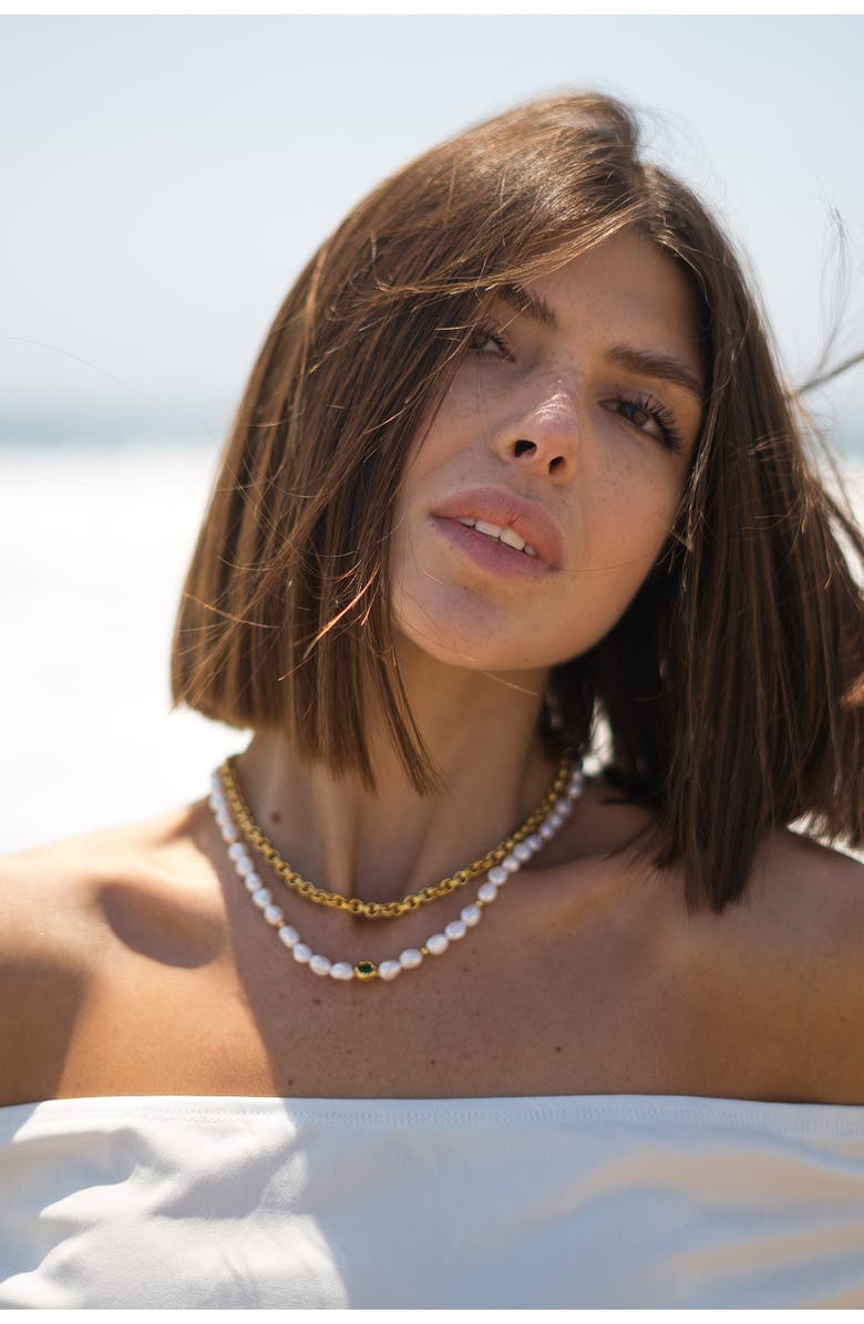 Classicharms Ella Freshwater Pearl Necklace Set, Alternate, color, Gold/Green