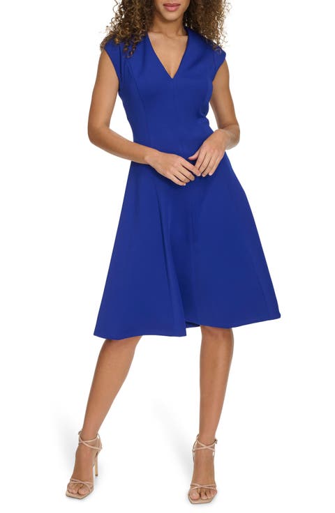 Solid Cap Sleeve Fit & Flare Dress