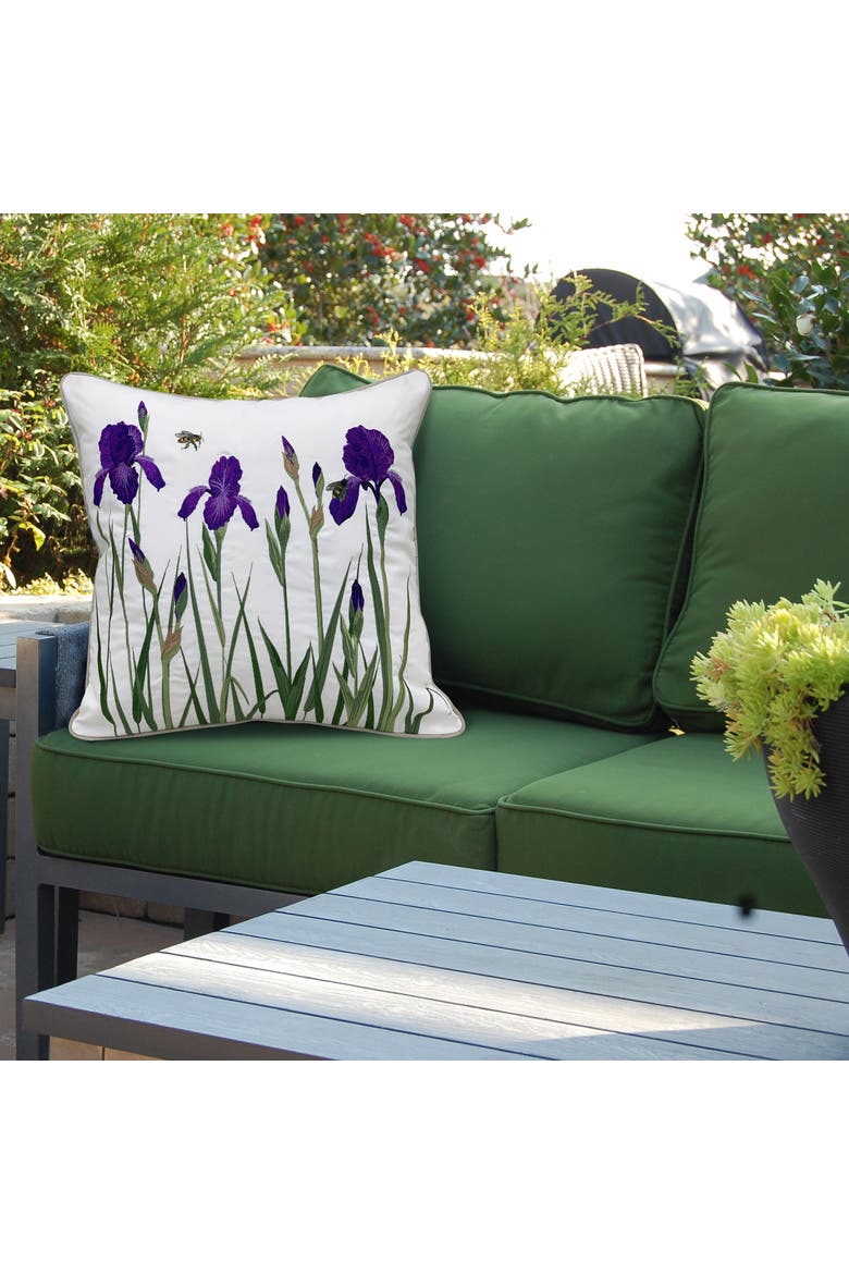 Iris and Bee Indoor/Outdoor Throw Pillow, Alternate, color, Purple