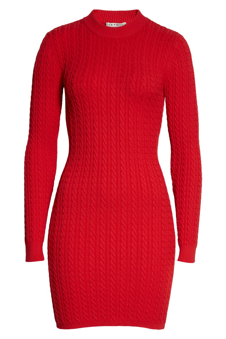 Yuna Long Sleeve Cable Sweater Dress, Alternate, color, BRIGHT POPPY