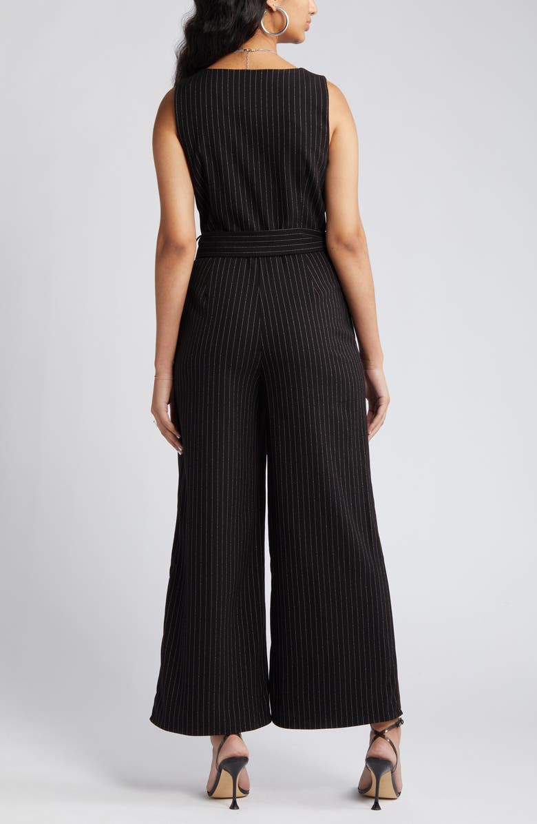 Chelsea28 Pintstripe Faux Wrap Jumpsuit, Alternate, color, Black Pinstripe