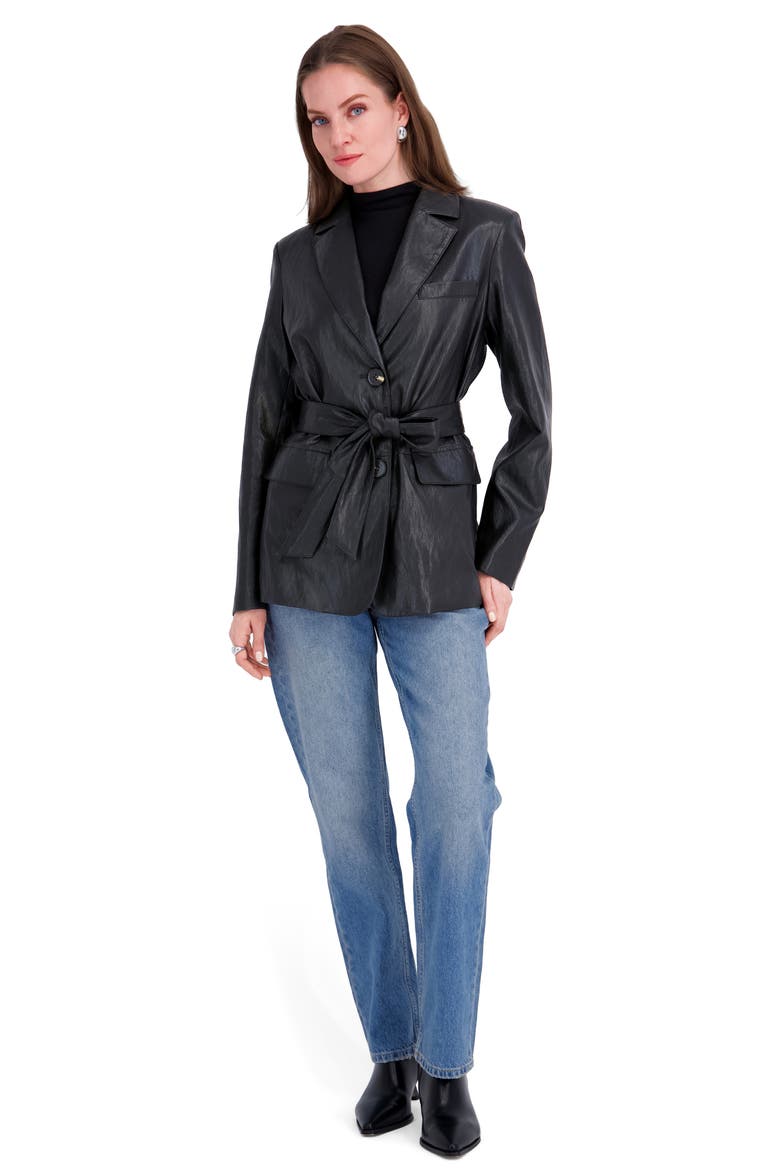 Valentina Belted Faux Leather Jacket, Alternate, color, BLACK