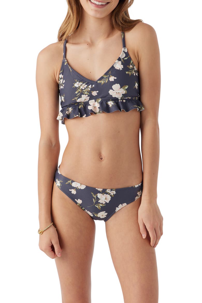 Kids' Kendra Floral Peplum Two-Piece Swimsuit, Main, color, PERISCOPE
