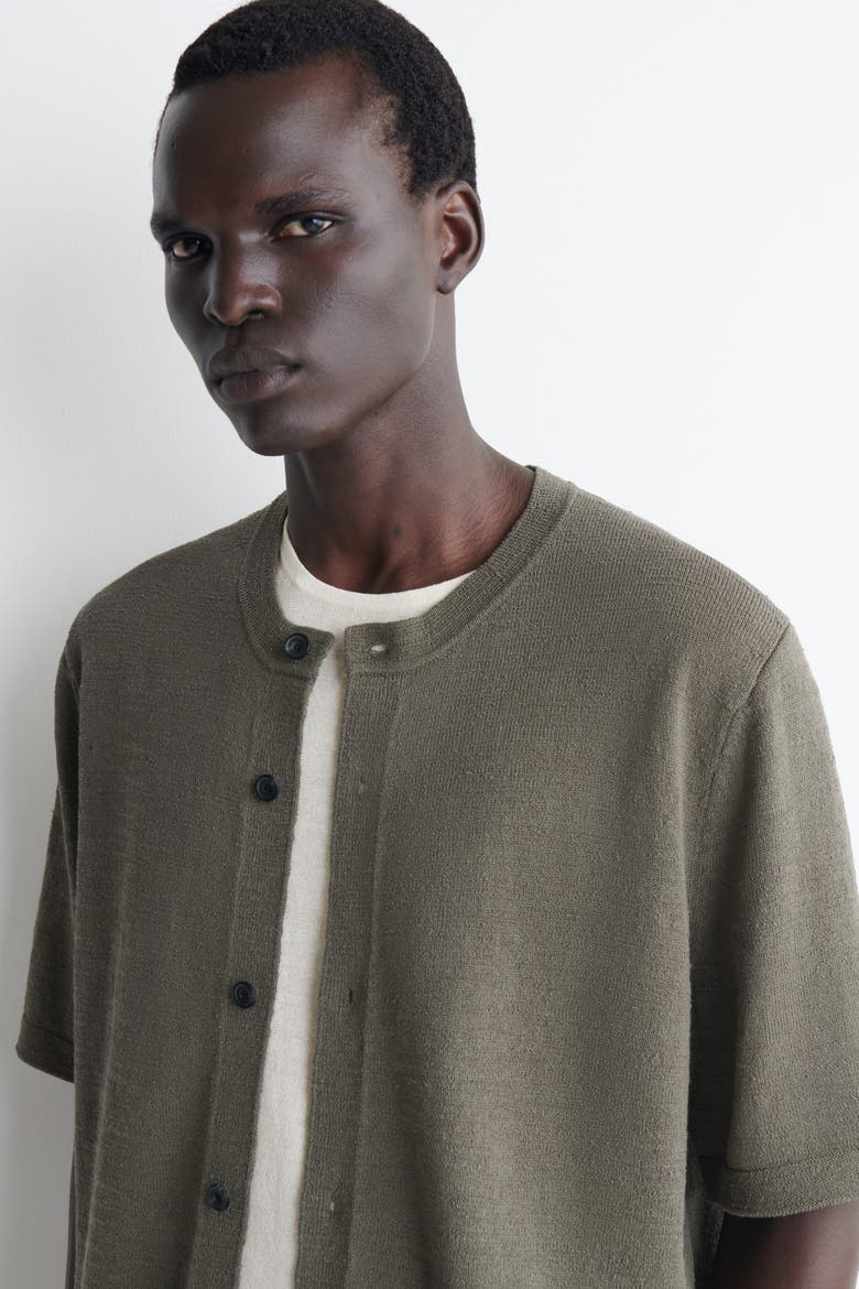 Bouclé-knit Short-sleeved Cardigan, Alternate, color, KHAKI MÉLANGE