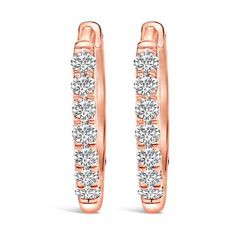 10K Gold 1/4 Cttw Diamond Double Sided Huggie Hoop Earrings