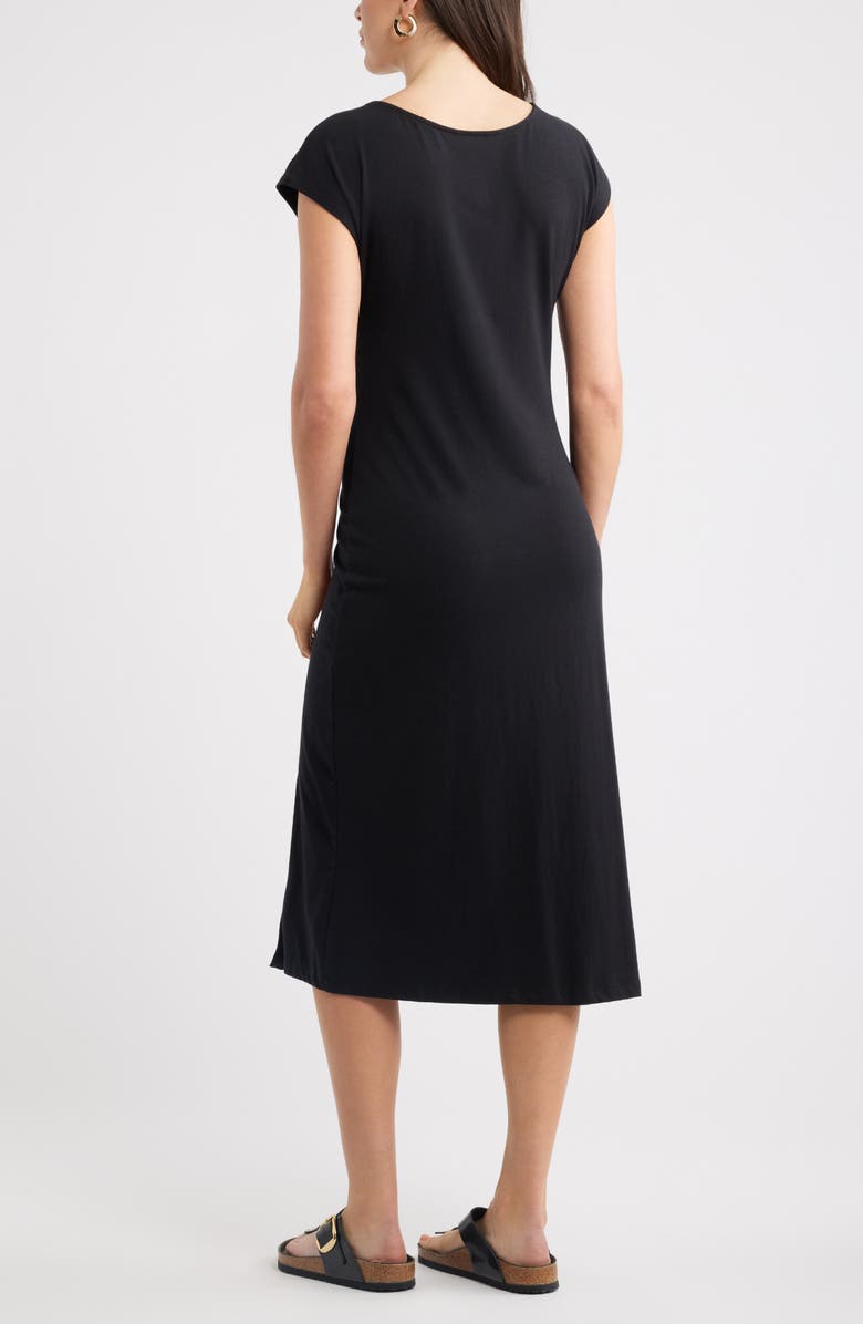 Caslon<sup>®</sup> Twist Cotton Blend Knit Midi Dress, Alternate, color, Black