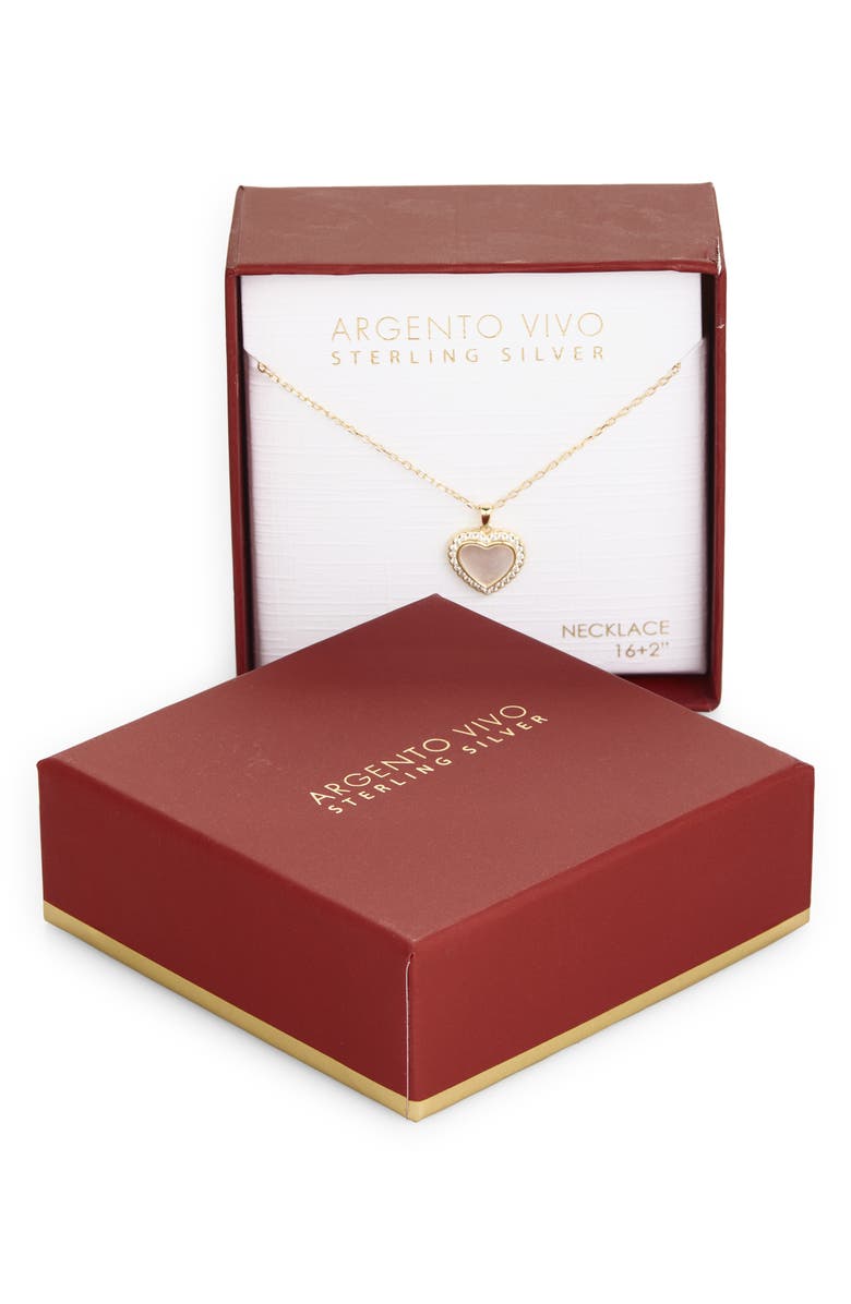Argento Vivo Sterling Silver Mother-of-Pearl Pavé Heart Pendant Necklace, Alternate, color, Gold/ White