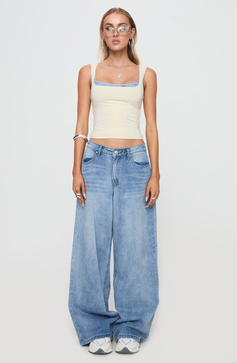 Princess Polly Back In Time Mixed Media Crop Tank, Alternate, color, Cream/ Blue