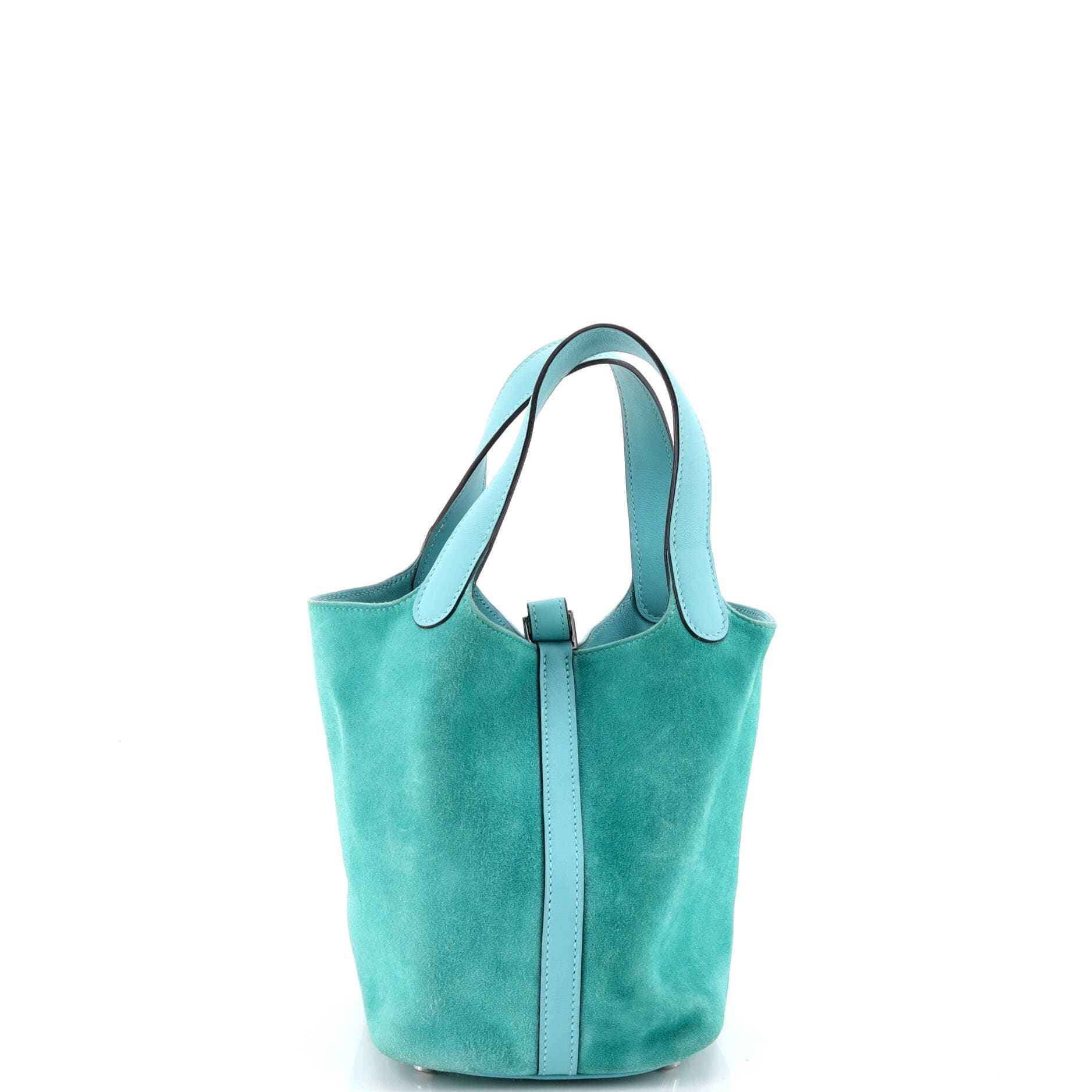 Pre-Owned Hermes Picotin Lock Bag Doblis Suede and Swift PM, Alternate, color, Bleu Atoll