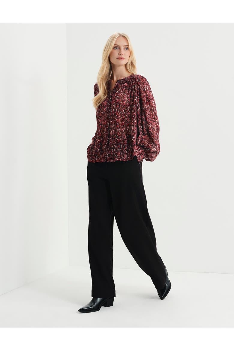 Lia Printed Chiffon Blouse, Alternate, color, Burgundy Abstract Animal