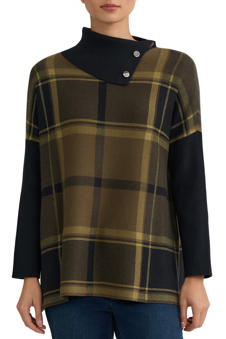 Split-Neck Plaid Poncho Sweater, Main, color, JASPER GREEN MULTI