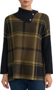 Jones New York Split-Neck Plaid Poncho Sweater
