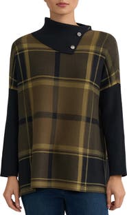 Jones New York Split-Neck Plaid Poncho Sweater
