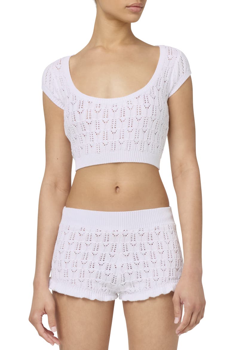 Pointelle Knit Shorts, Alternate, color, BRIGHT WHITE