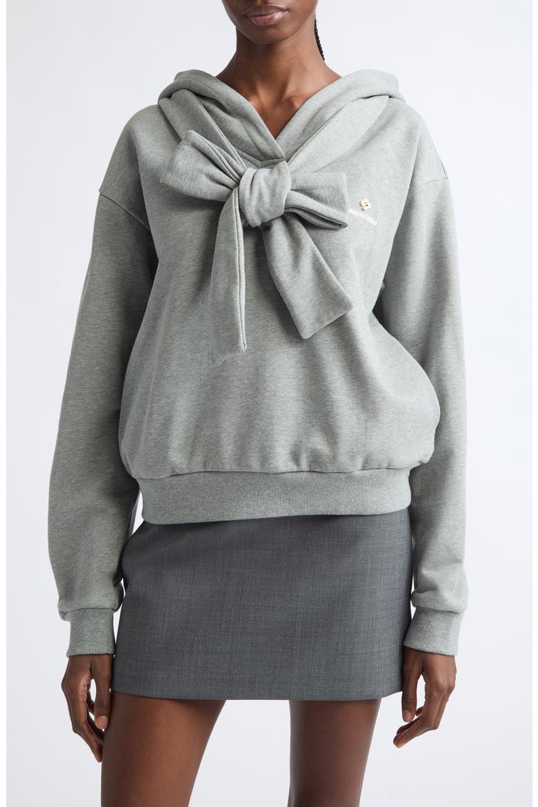 Bow Cotton Fleece Hoodie, Main, color, GREY