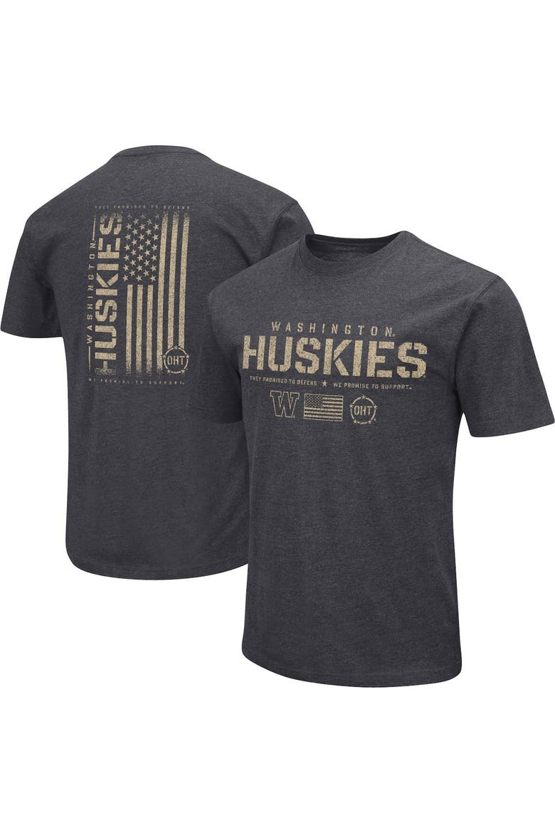 Men's Colosseum Heather Black Washington Huskies Big & Tall OHT Military Appreciation Playbook T-Shirt, Alternate, color, Heather Black