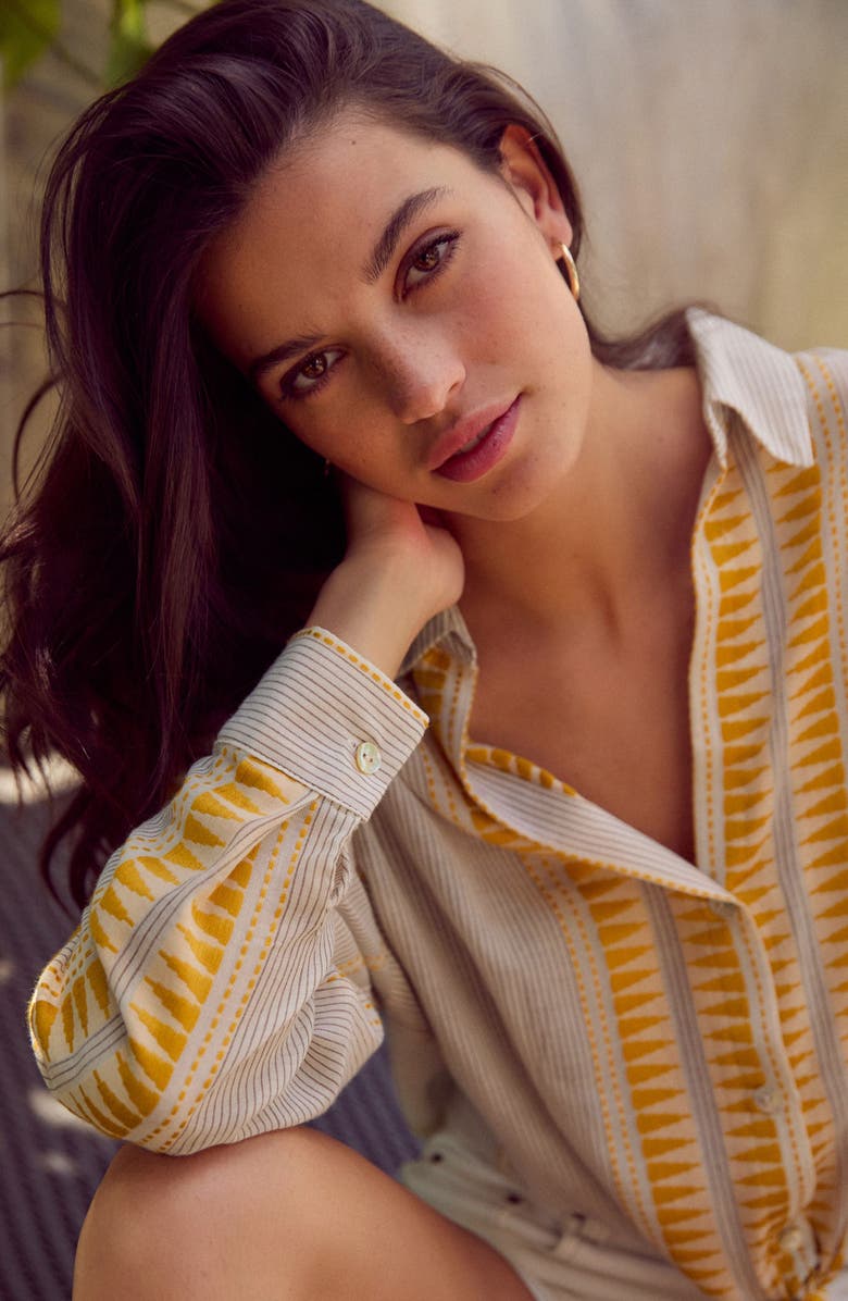 NEXT Tie Front Jacquard Shirt, Alternate, color, Neutral