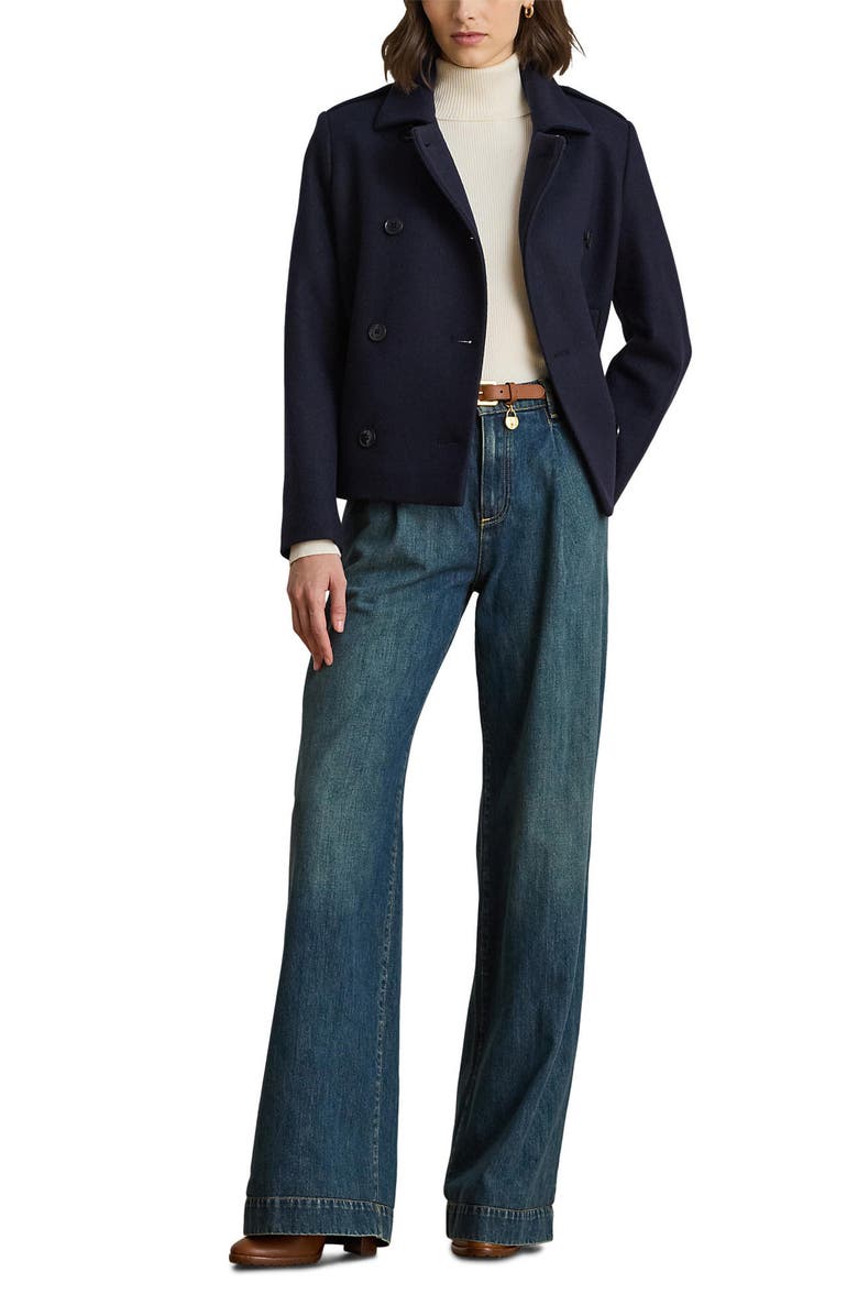 Lauren Ralph Lauren Double Breasted Wool Blend Twill Jacket, Alternate, color, Regal Navy