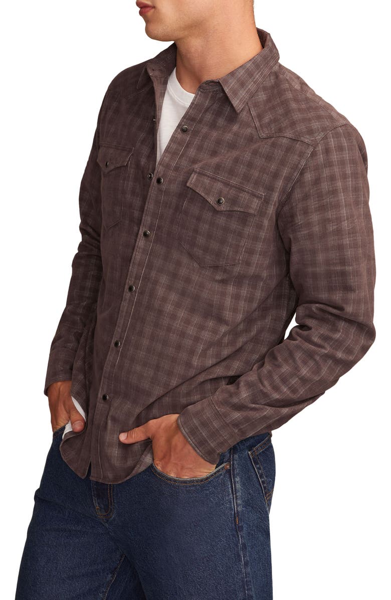 Lucky Brand Plaid Long Sleeve Corduroy Western Shirt, Alternate, color, Brown Multi