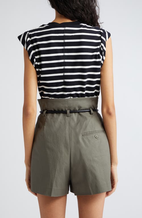 3.1 Phillip Lim Cotton Striped Rolled Sleeve Top In Black Multi Stripe