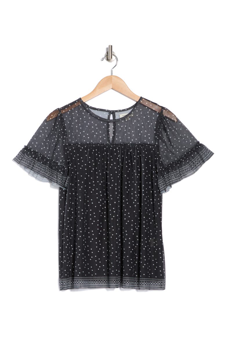 Short Sleeve Knit Mesh Top, Alternate, color, BLACK CREAM DOT