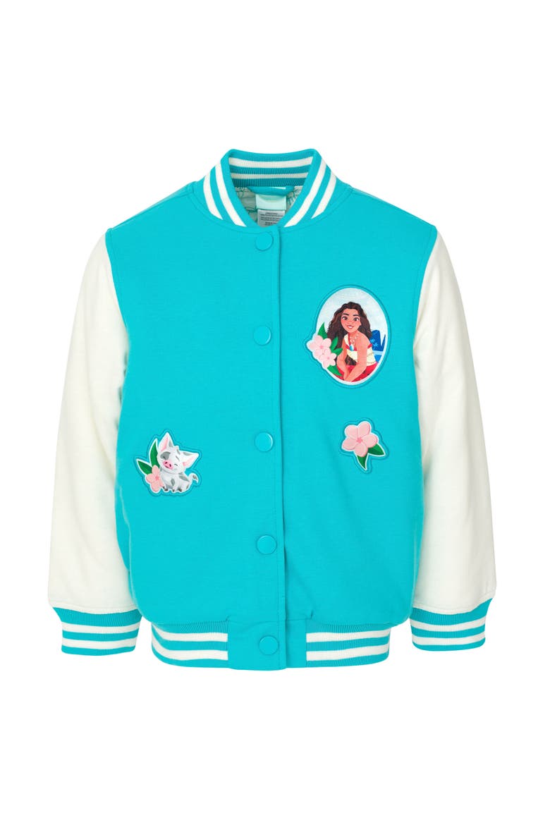 Moana Varsity Bomber Jacket, Main, color, Moana Teal