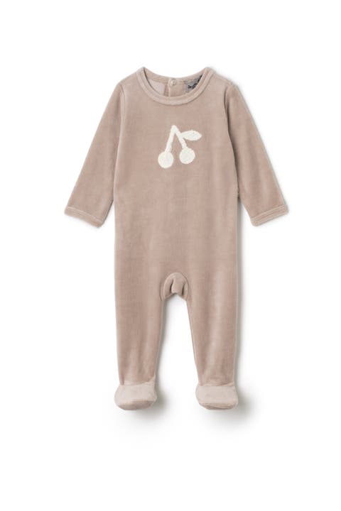 Cherry Hook Stitch Velour Snap Romper
