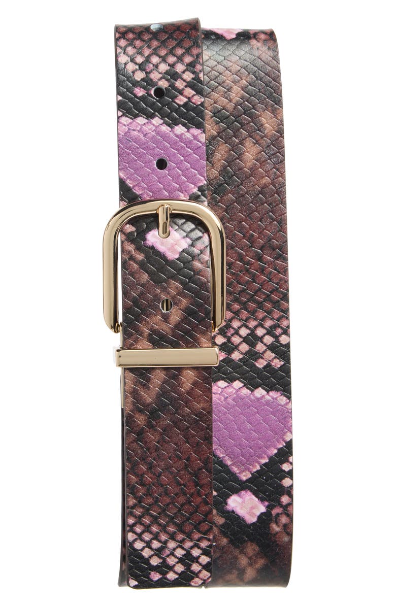 Kate Spade New York Reversible Snakeskin Embossed Belt, Main, color, Natural To Ganache / Pol Gold