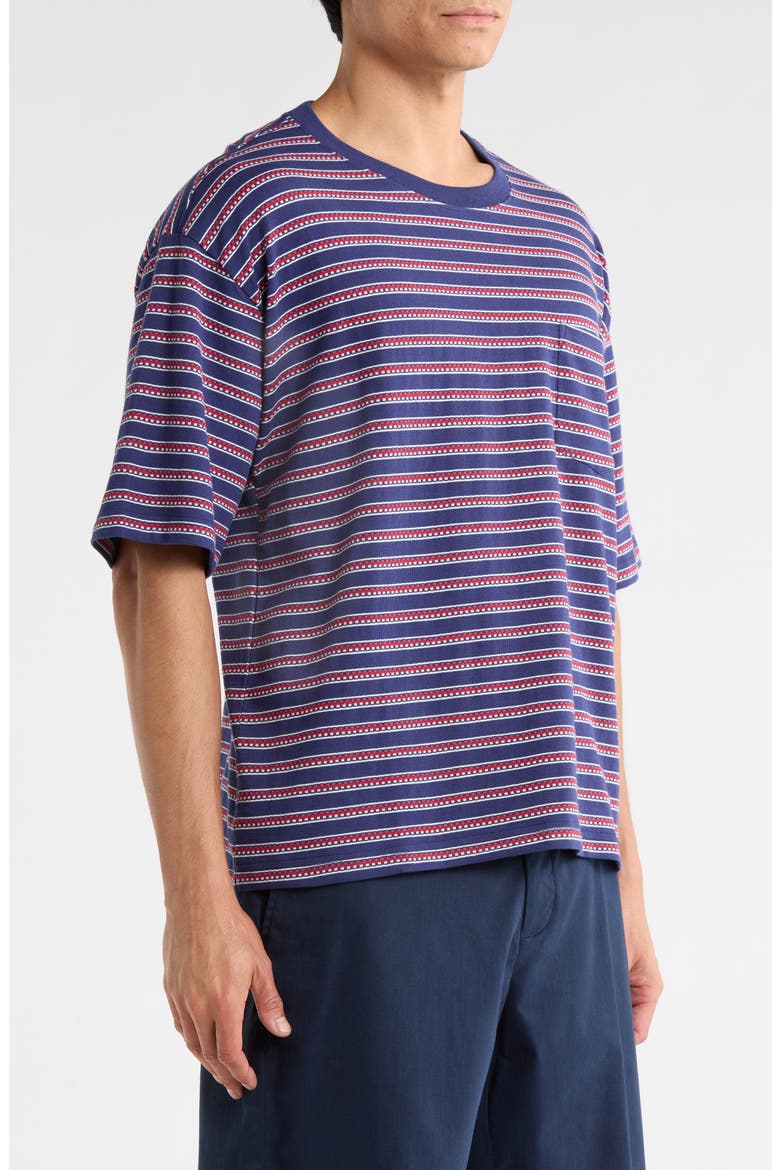Poolside Stripe Boxy Cotton Piqué Cropped T-Shirt, Alternate, color, WASHED NAVY