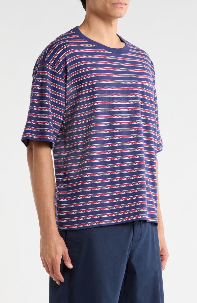 Brixton Poolside Stripe Boxy Cotton Piqué Cropped T-Shirt, Alternate, color, Washed Navy
