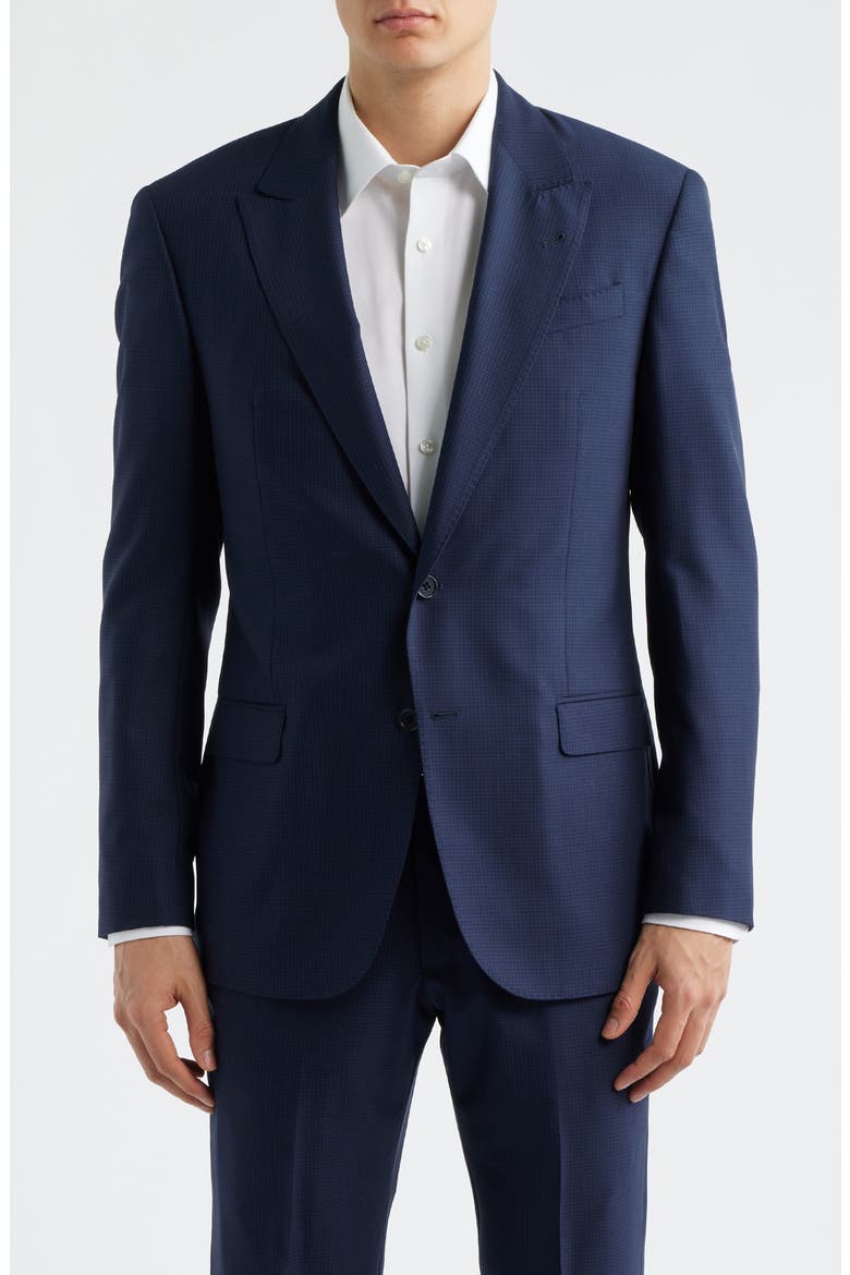 Navy Microcheck Virgin Wool Peak Lapel Suit, Alternate, color, NAVY