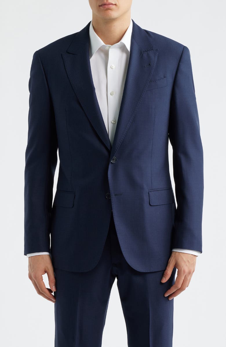 Emporio Armani Navy Microcheck Virgin Wool Peak Lapel Suit, Alternate, color, Navy