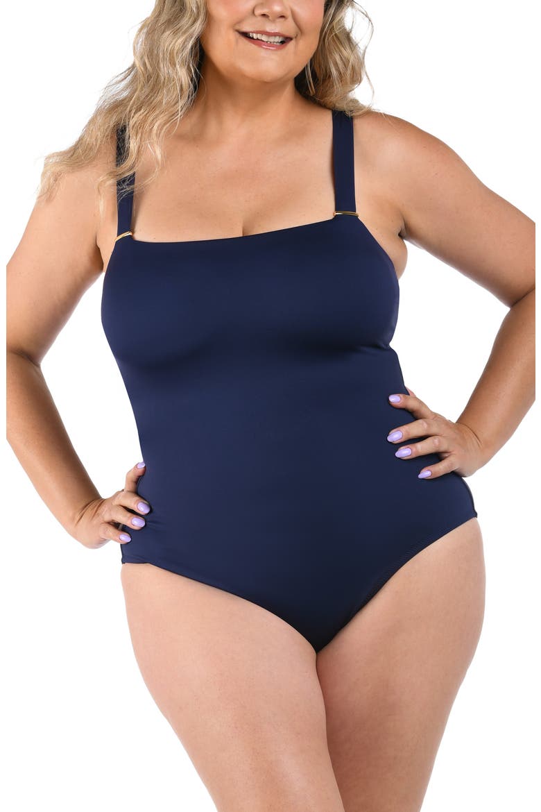 Luxe Square Neck One-Piece Swimsuit, Main, color, INDIGO