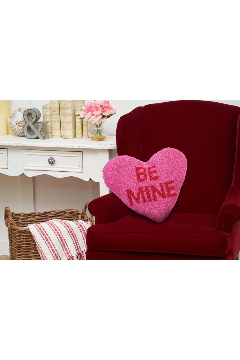"BE MINE" Heart Valentine's Day Hooked Accent Throw Pillow 15" x 17", Alternate, color, Pink