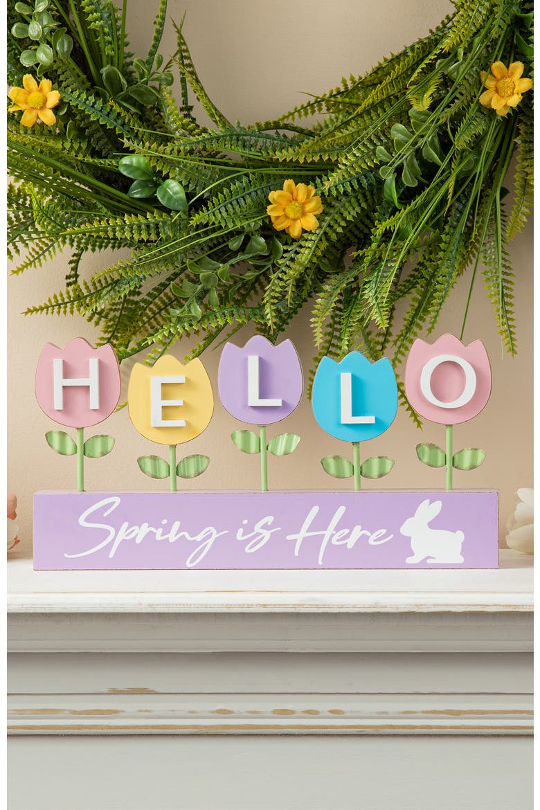 Happy Easter Wooden Metal Tulips Bunny Family Table Decor, Alternate, color, Purple
