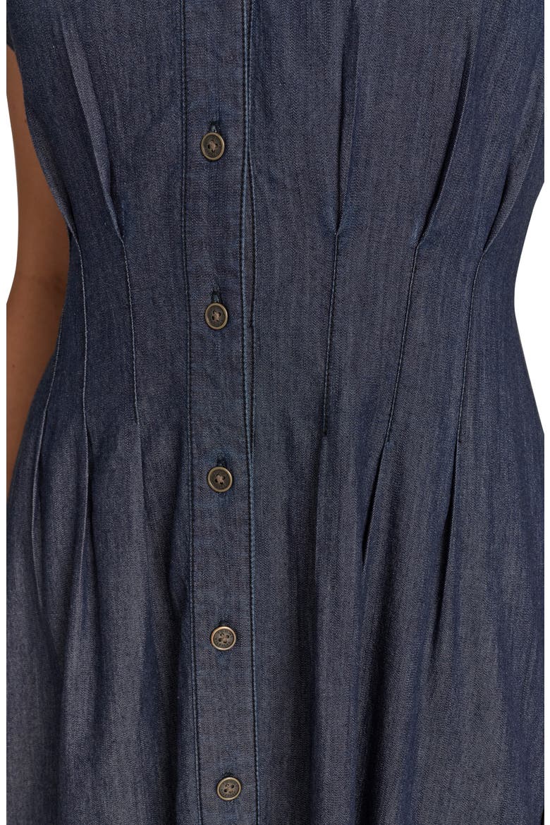 Cap Sleeve Fit-and-Flare Midi Dress, Alternate, color, DARK WASH