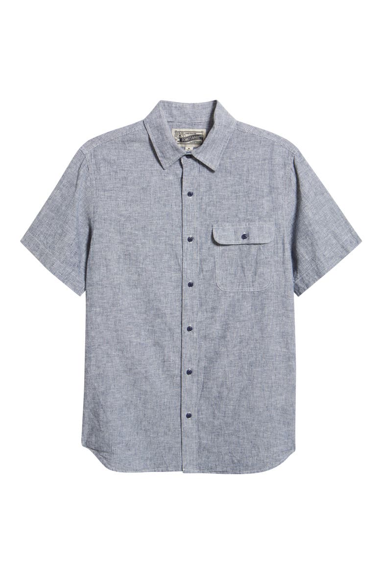 Linen & Cotton Button-Up Work Shirt, Alternate, color, TICKING CLOTH
