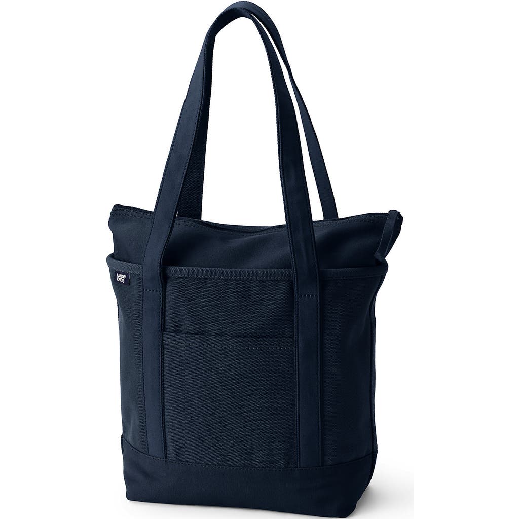 Lands' End Zip Top Long Handle Canvas Tote Bag In Blue